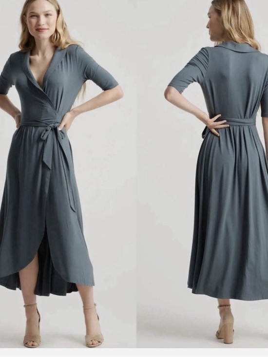 Quince Dresses & Skirts - Quince Tencel Jersey Midi Wrap Dress Size L Color Dark Olive
